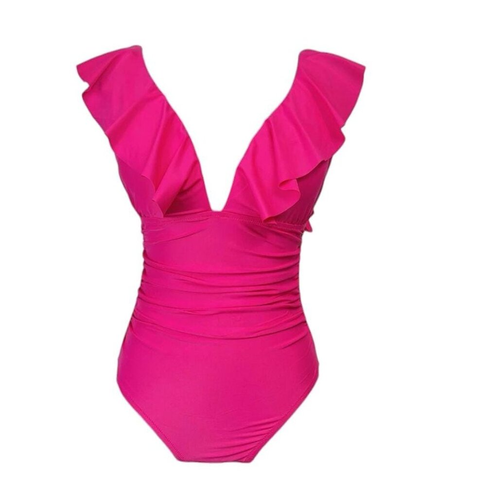 J. Crew Ruched Ruffle One Piece Swim Suit 22 Fuschia Pink Beach BP222 J.Crew NEW